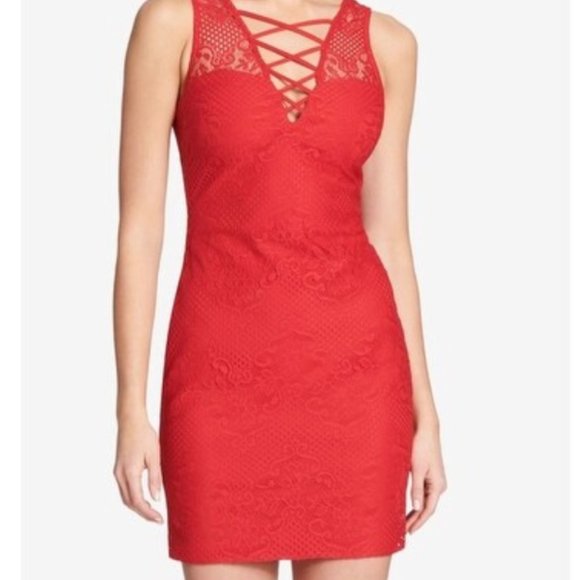 guess red lace dress